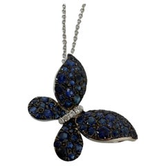 Sapphire diamond butterfly pendant necklace 14KT gold