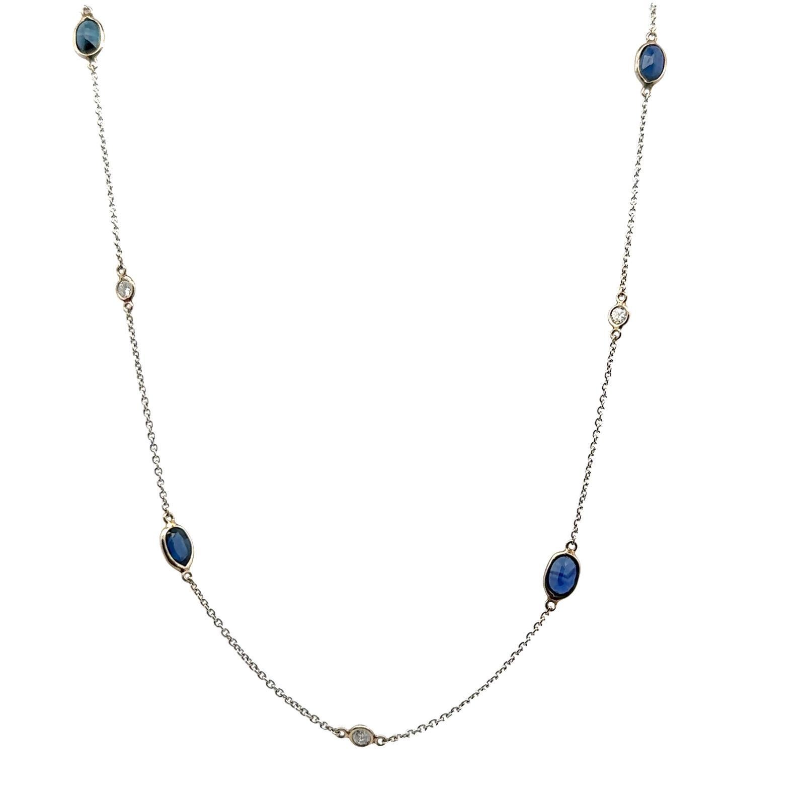 Sapphire & Diamond By The Yard 14 Karat Weißgold Halskette im Zustand „Hervorragend“ im Angebot in Boca Raton, FL