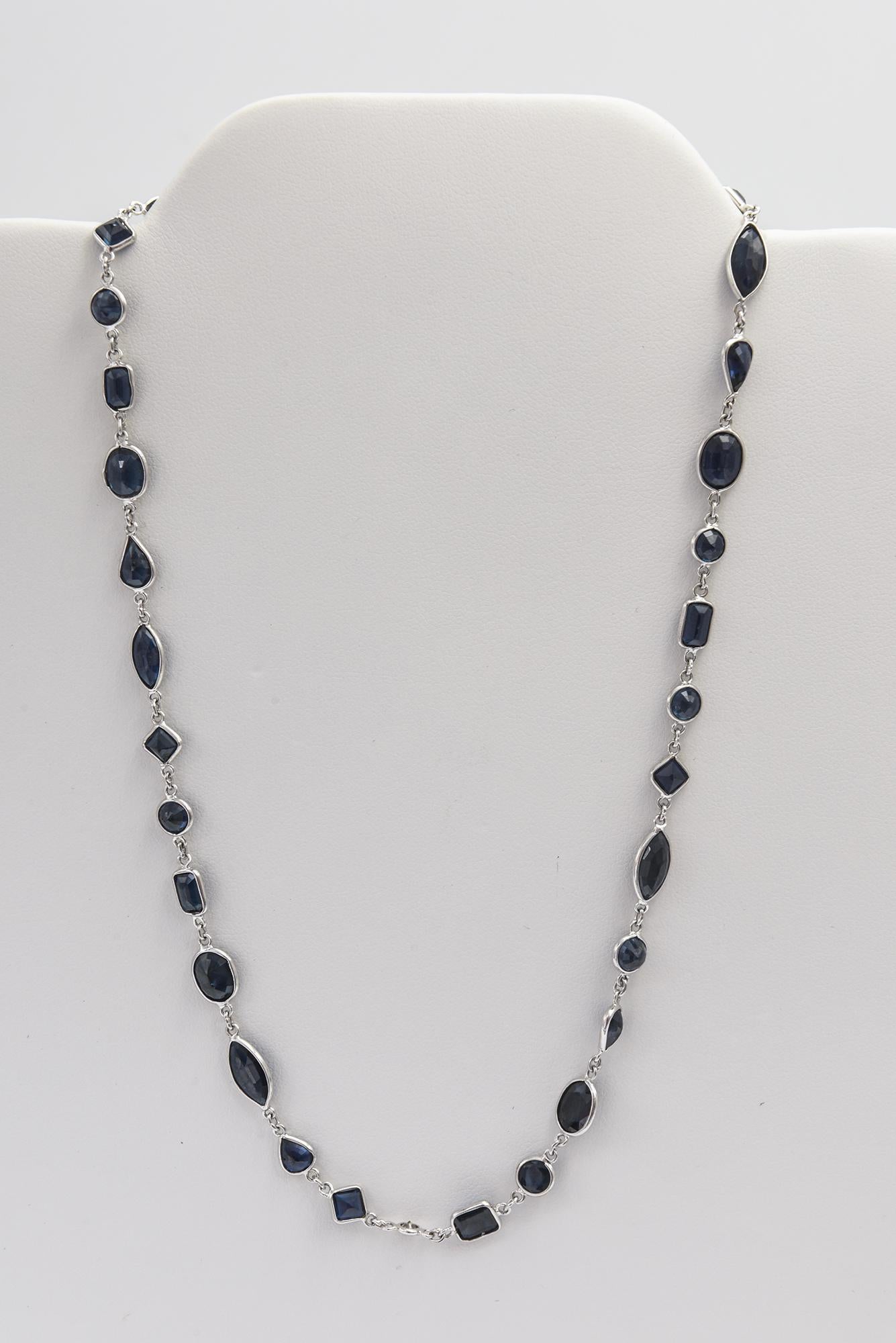 Sapphire Diamond by the Yard White Gold Necklace For Sale 5