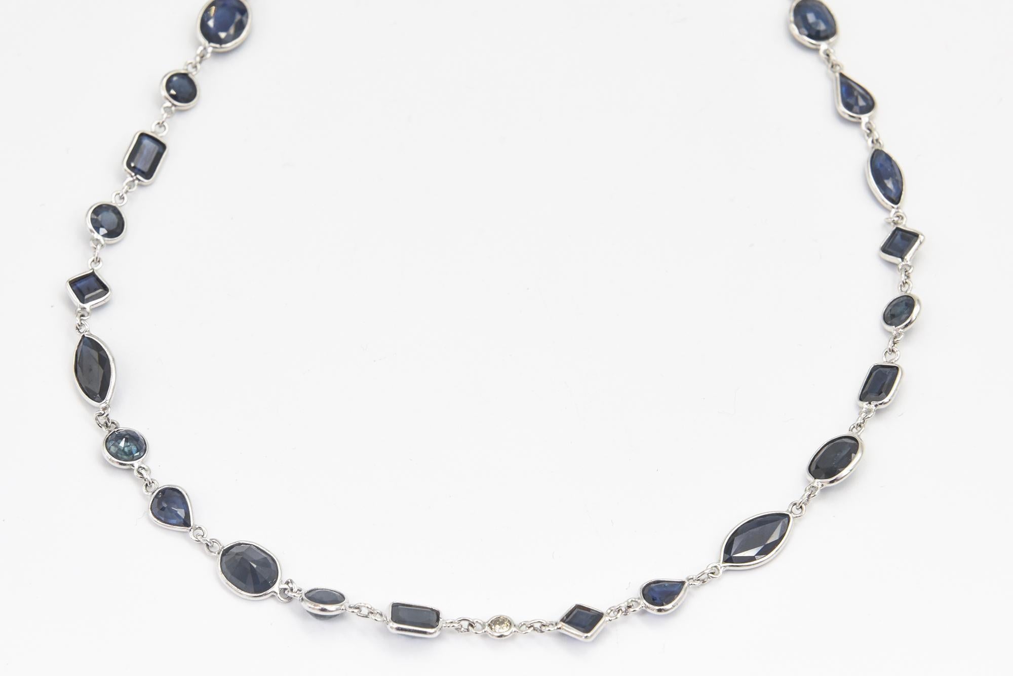 Sapphire Diamond by the Yard White Gold Necklace In Excellent Condition For Sale In Miami Beach, FL