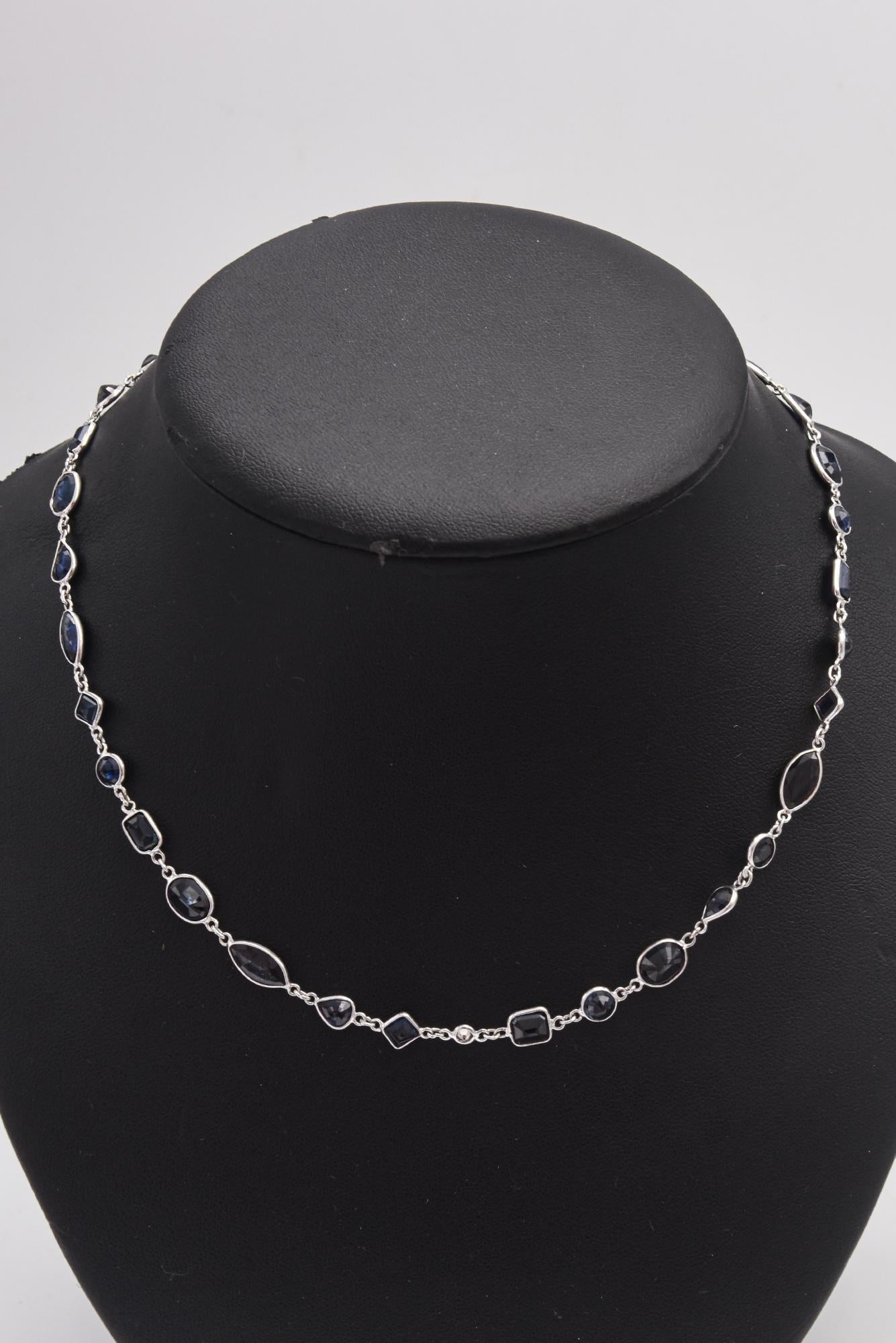 Sapphire Diamond by the Yard White Gold Necklace For Sale 3