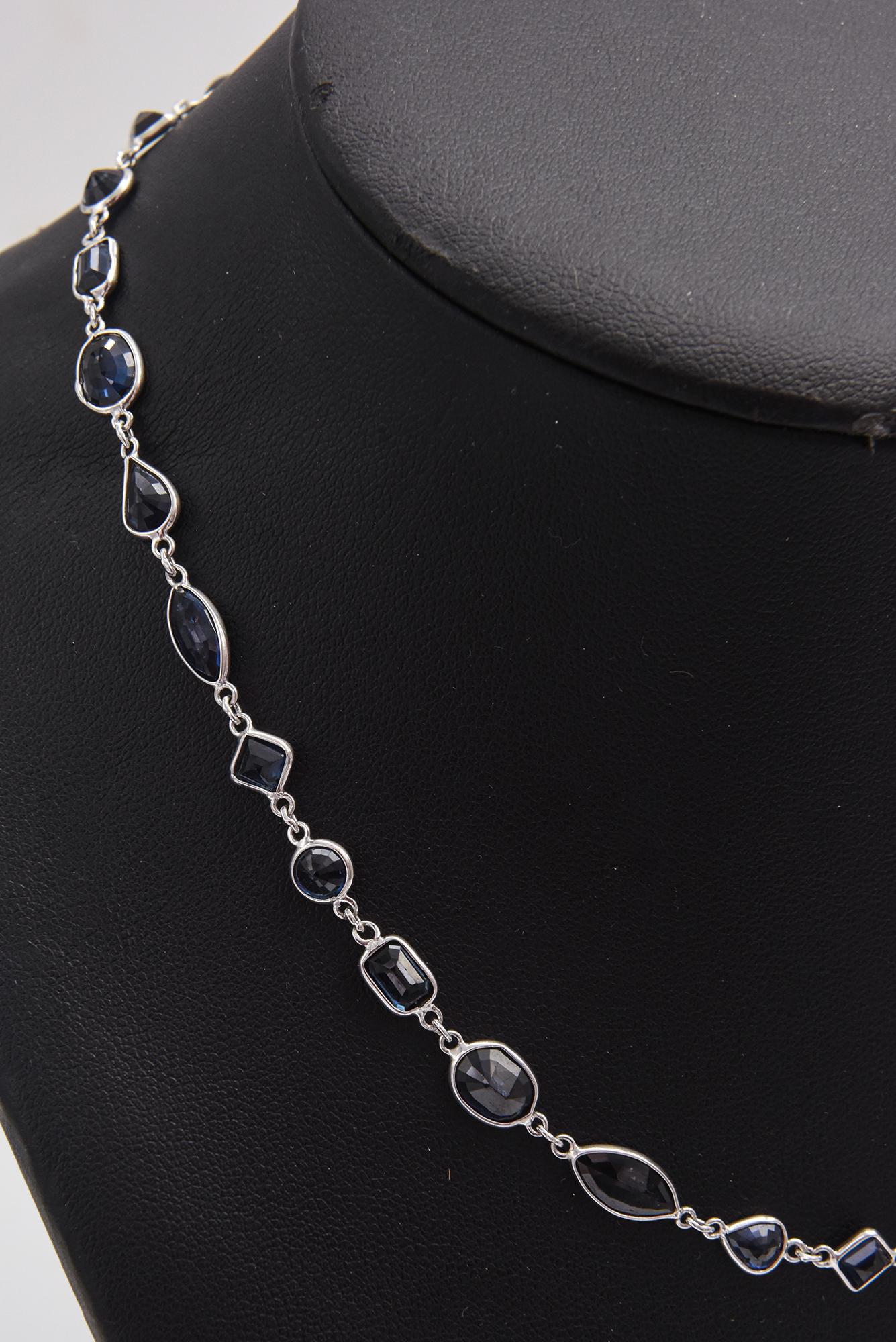 Sapphire Diamond by the Yard White Gold Necklace For Sale 4