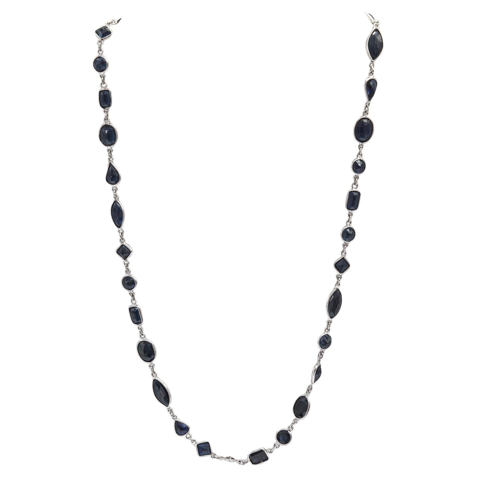 Sapphire Diamond by the Yard White Gold Necklace For Sale