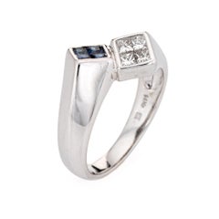 Sapphire Diamond Bypass Ring Vintage 14k White Gold Estate Stacking Band