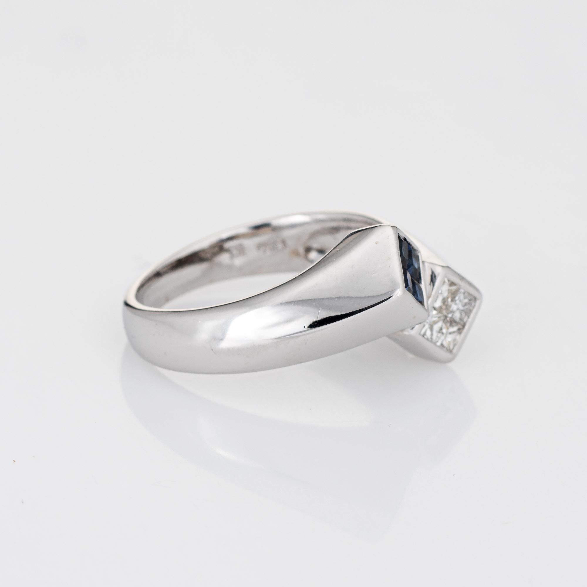 Modern Sapphire Diamond Bypass Ring Vintage 14k White Gold Estate Stacking Band