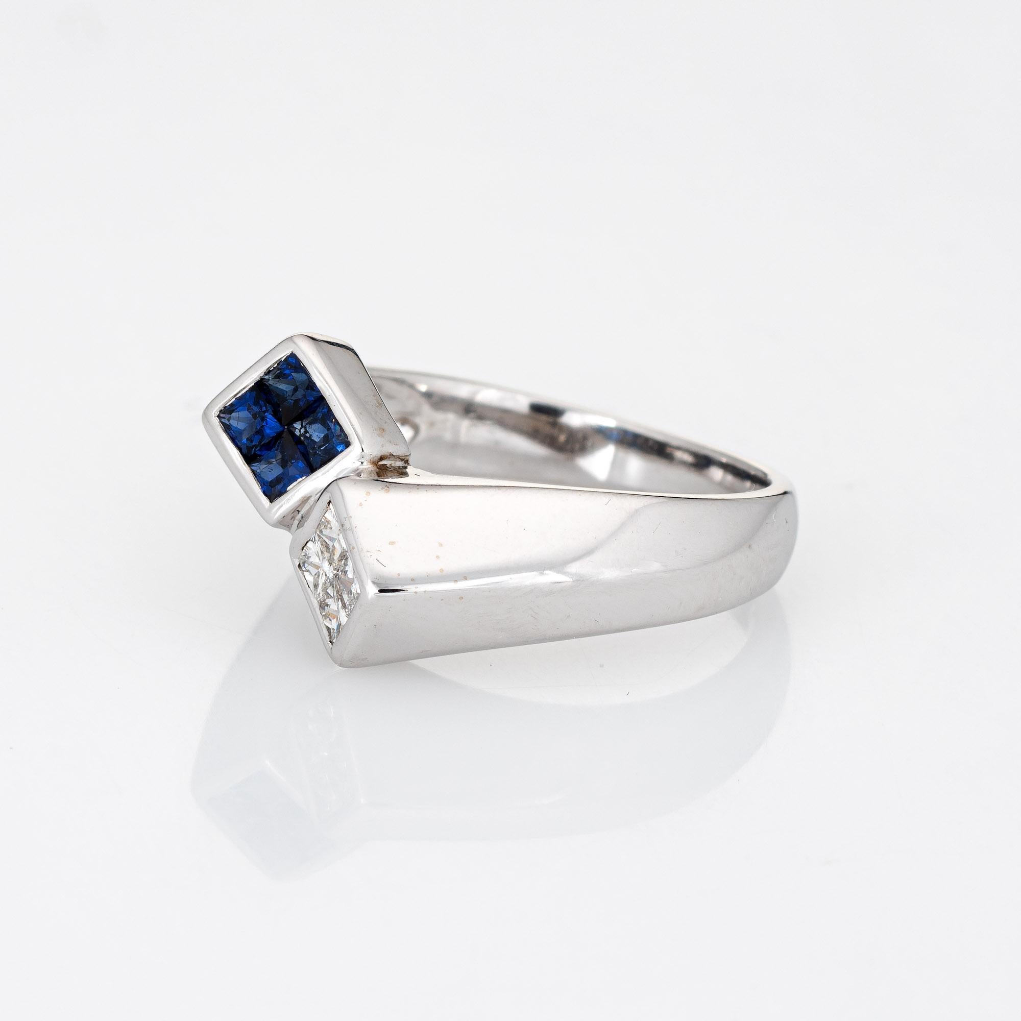 Princess Cut Sapphire Diamond Bypass Ring Vintage 14k White Gold Estate Stacking Band