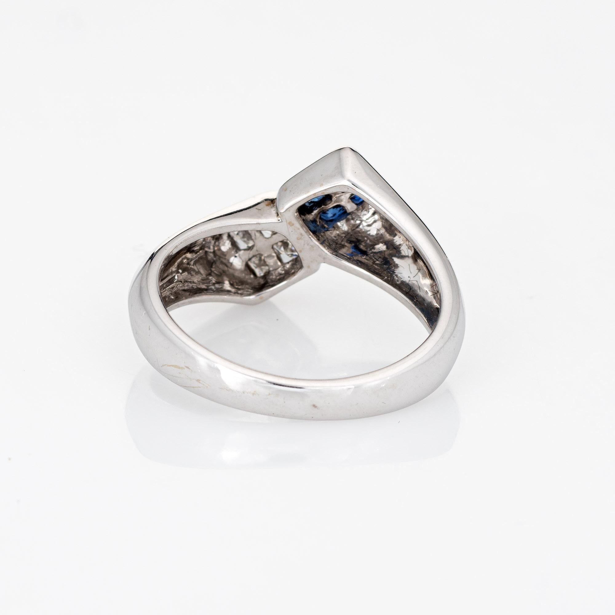 Sapphire Diamond Bypass Ring Vintage 14k White Gold Estate Stacking Band In Good Condition In Torrance, CA