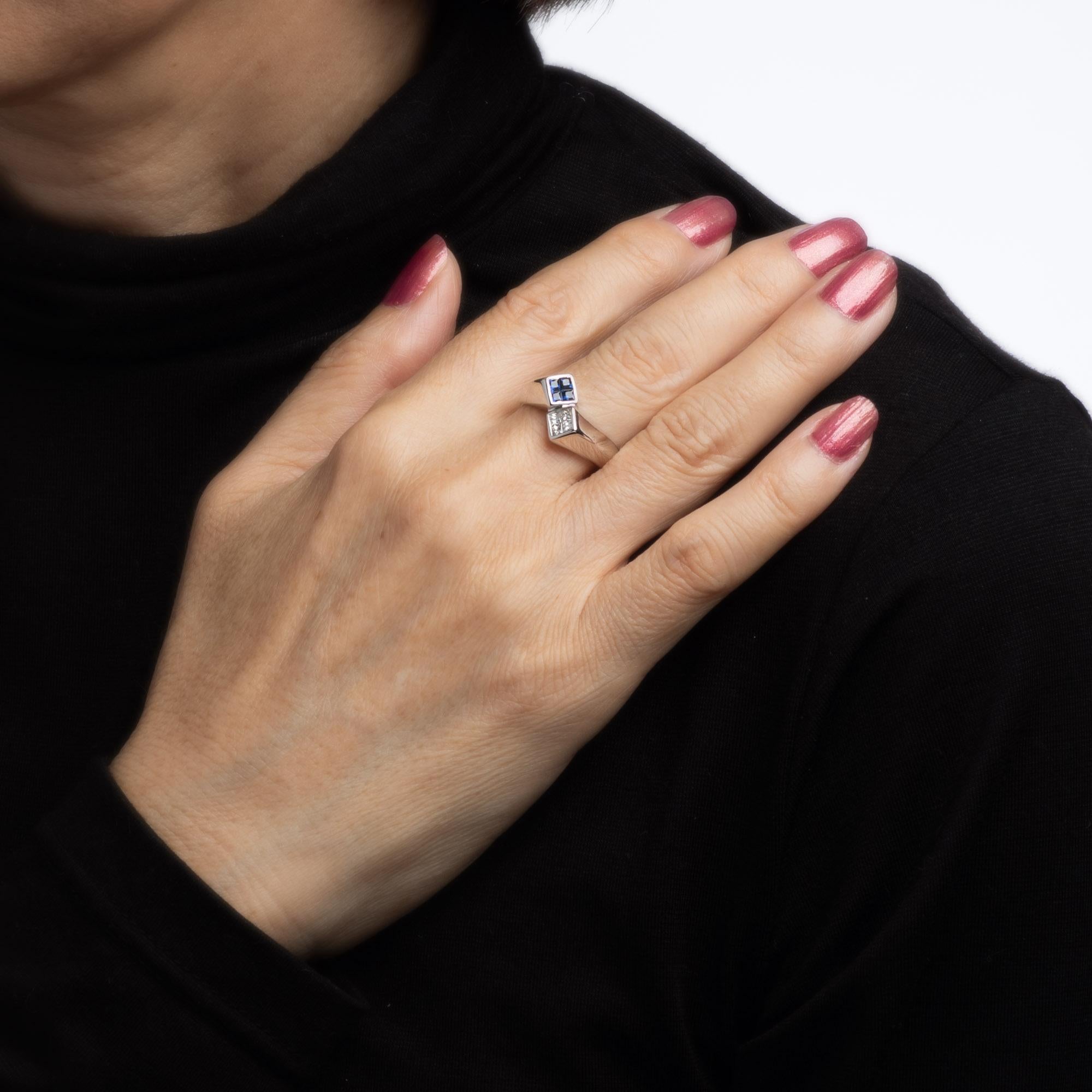 Women's Sapphire Diamond Bypass Ring Vintage 14k White Gold Estate Stacking Band