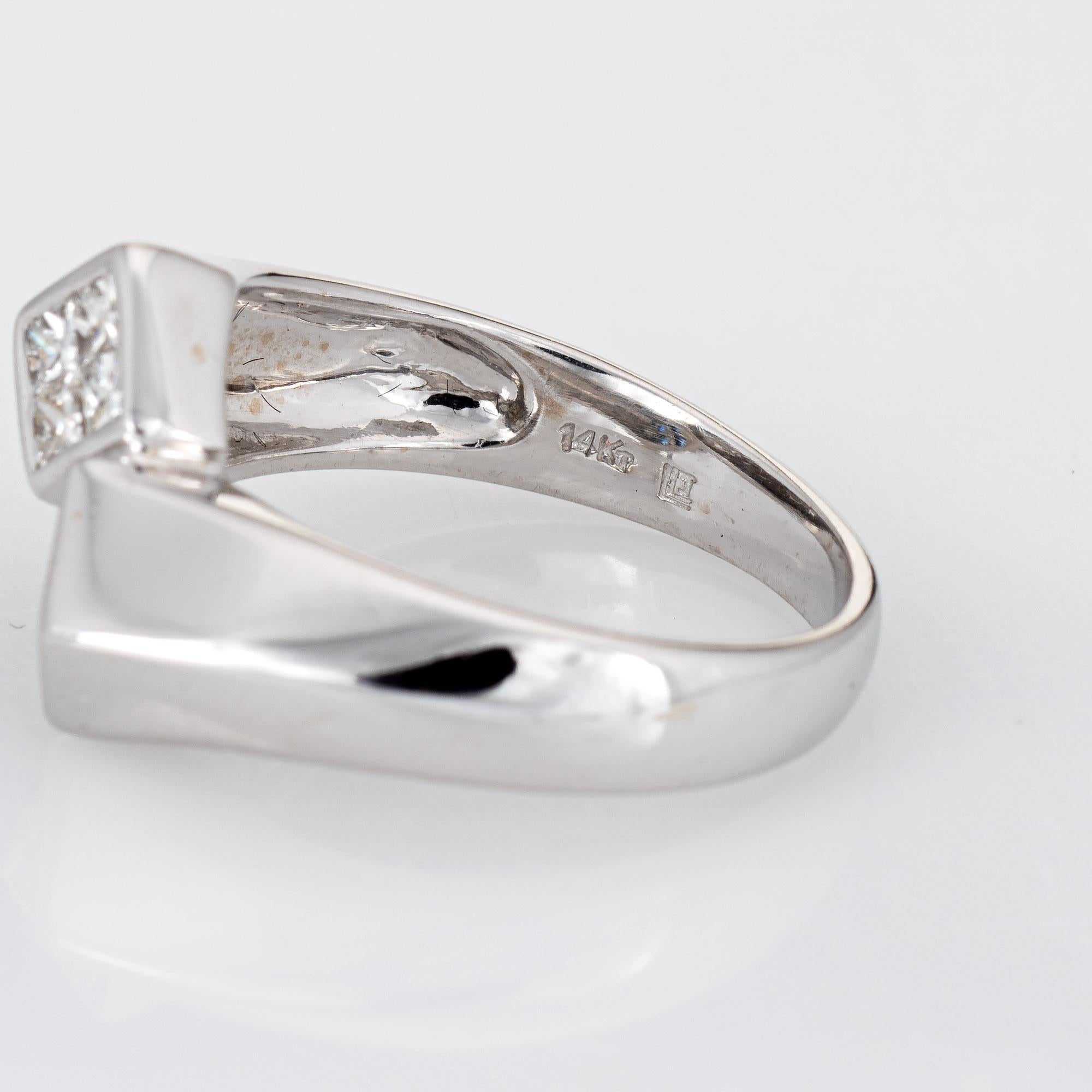 Sapphire Diamond Bypass Ring Vintage 14k White Gold Estate Stacking Band 1