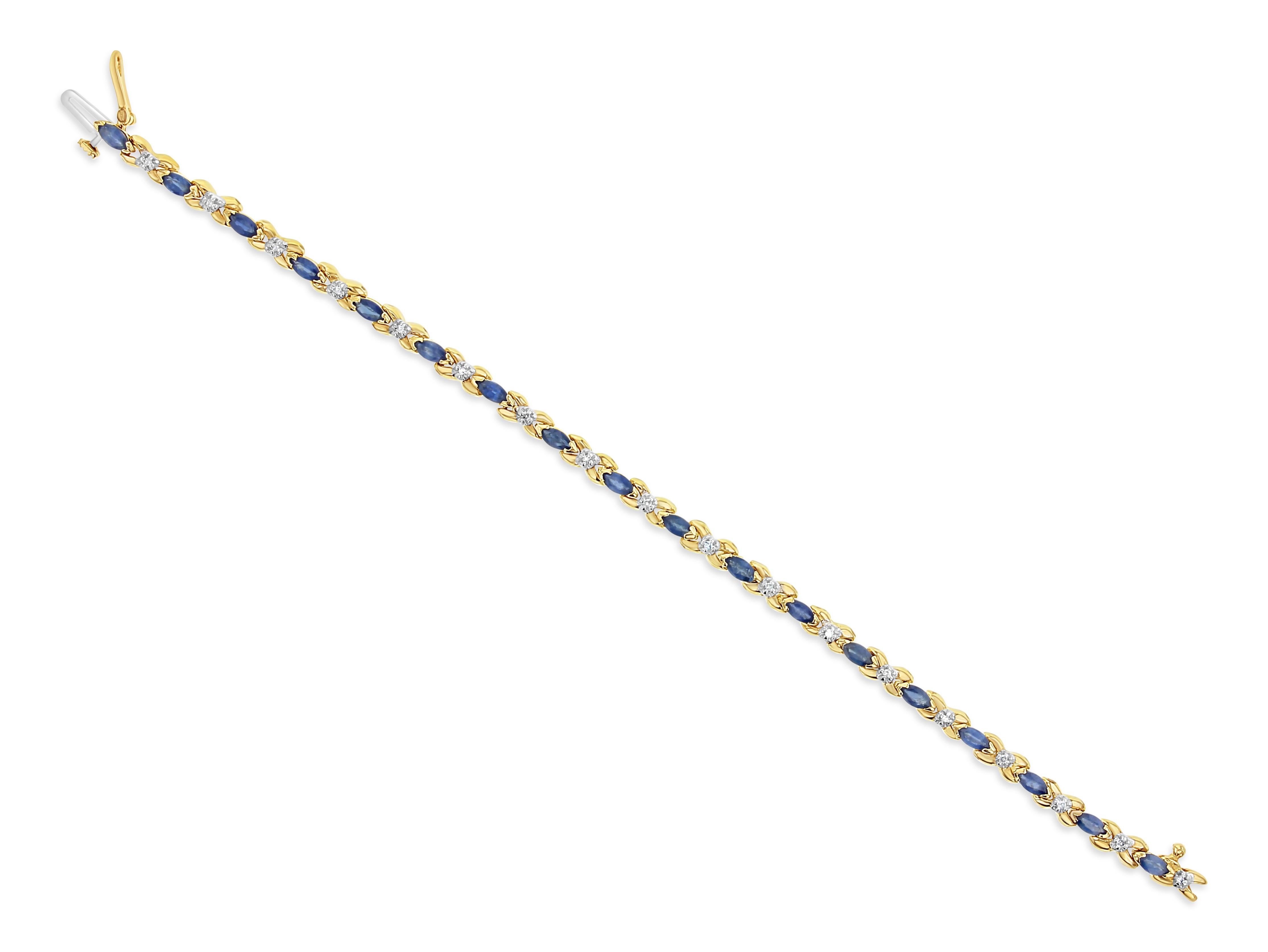 Saphir-Diamant-Kette A Link Tennisarmband 14k Gelbgold für Damen oder Herren im Angebot