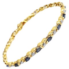 Zafiro Diamante Cadena Eslabón Pulsera Tenis Oro Amarillo 14k