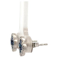 Sapphire Diamond Clover Halo Stud Earrings 1.05 Carats 18 Karat White Gold