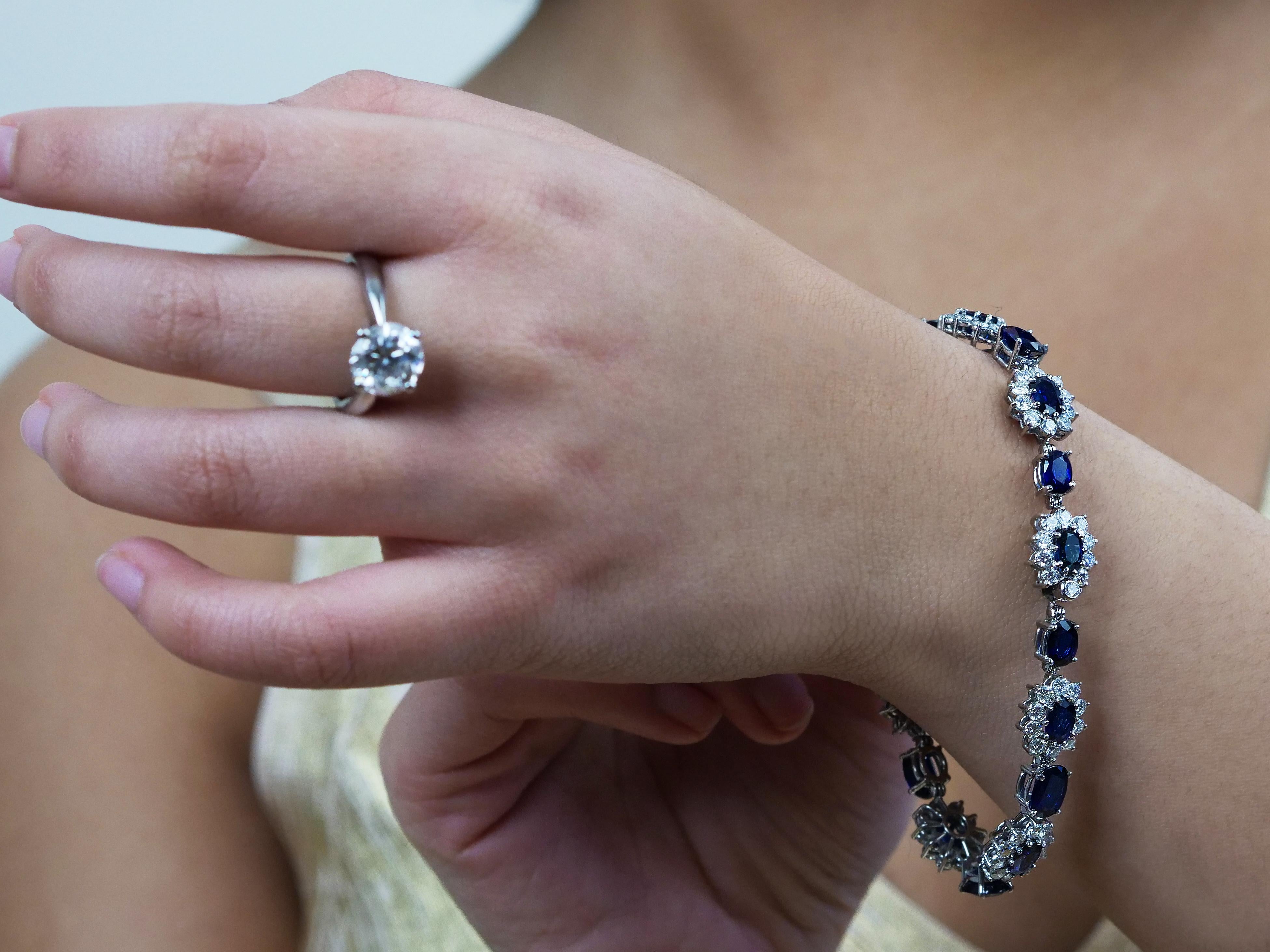 Sapphire and Diamond Cluster Bracelet in 18ct White Gold For Sale 2