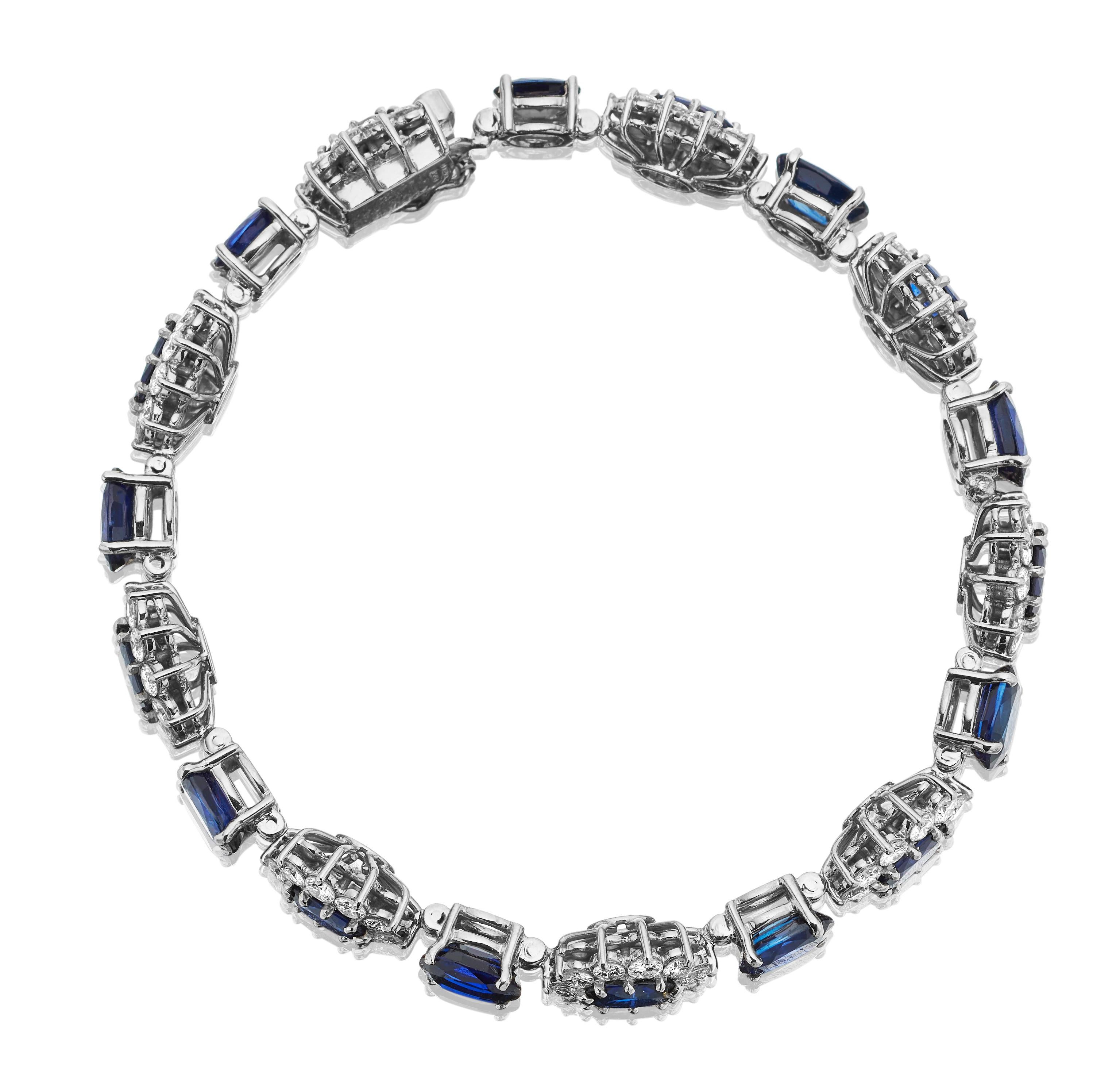 Modern Sapphire and Diamond Cluster Bracelet in 18ct White Gold For Sale