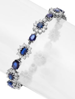Pulsera de racimo de zafiros y diamantes en oro blanco de 18 ct