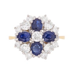 Sapphire Diamond Cluster Cocktail Ring, circa 1973