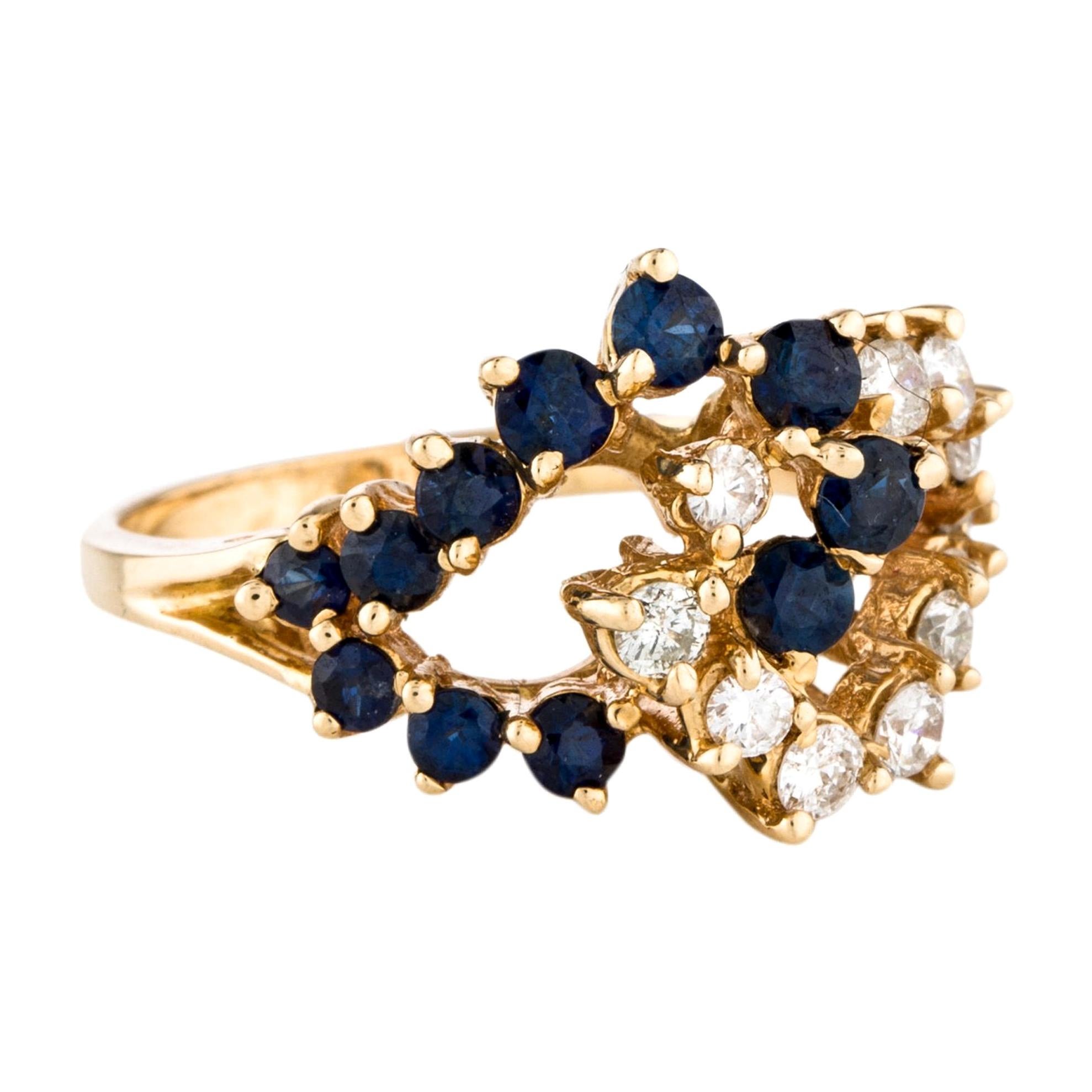 Sapphire Diamond Cluster Cocktail Ring Yellow Gold Vintage Estate Jewelry