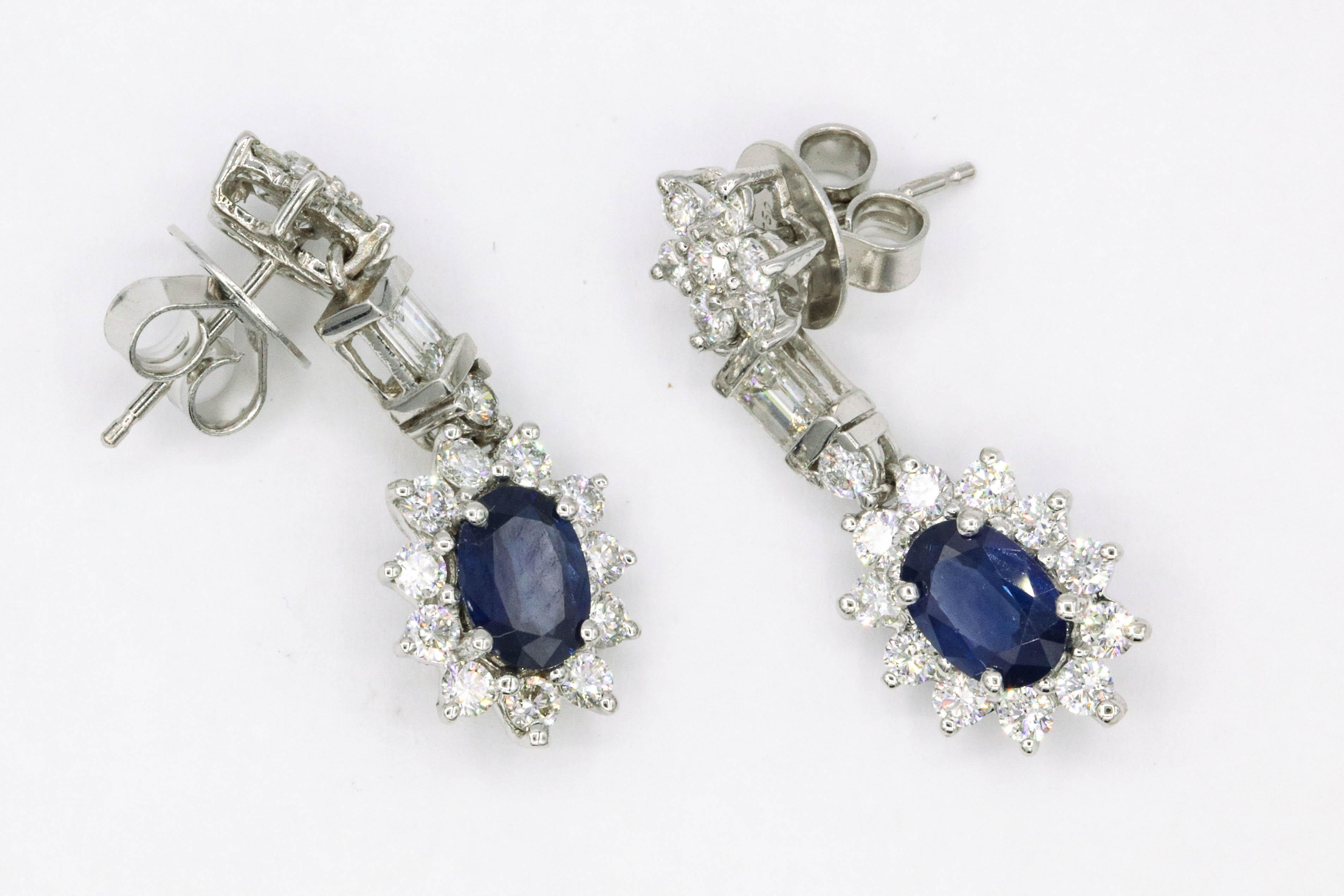 Sapphire Diamond Cluster Drop Earrings 3.63 Carat 18 Karat White Gold 1