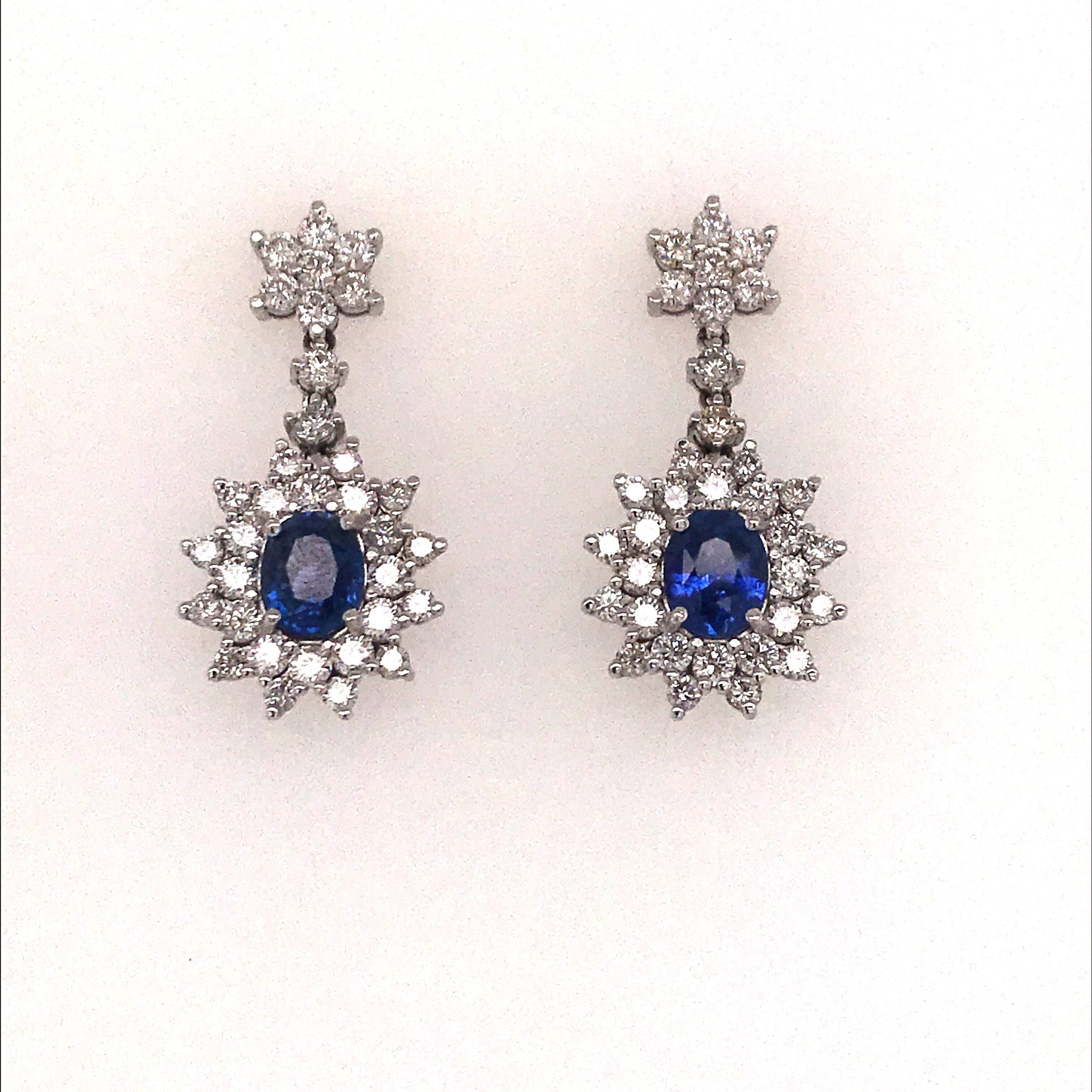 Contemporary Sapphire Diamond Cluster Drop Earrings 7.05 Carat 18 Karat