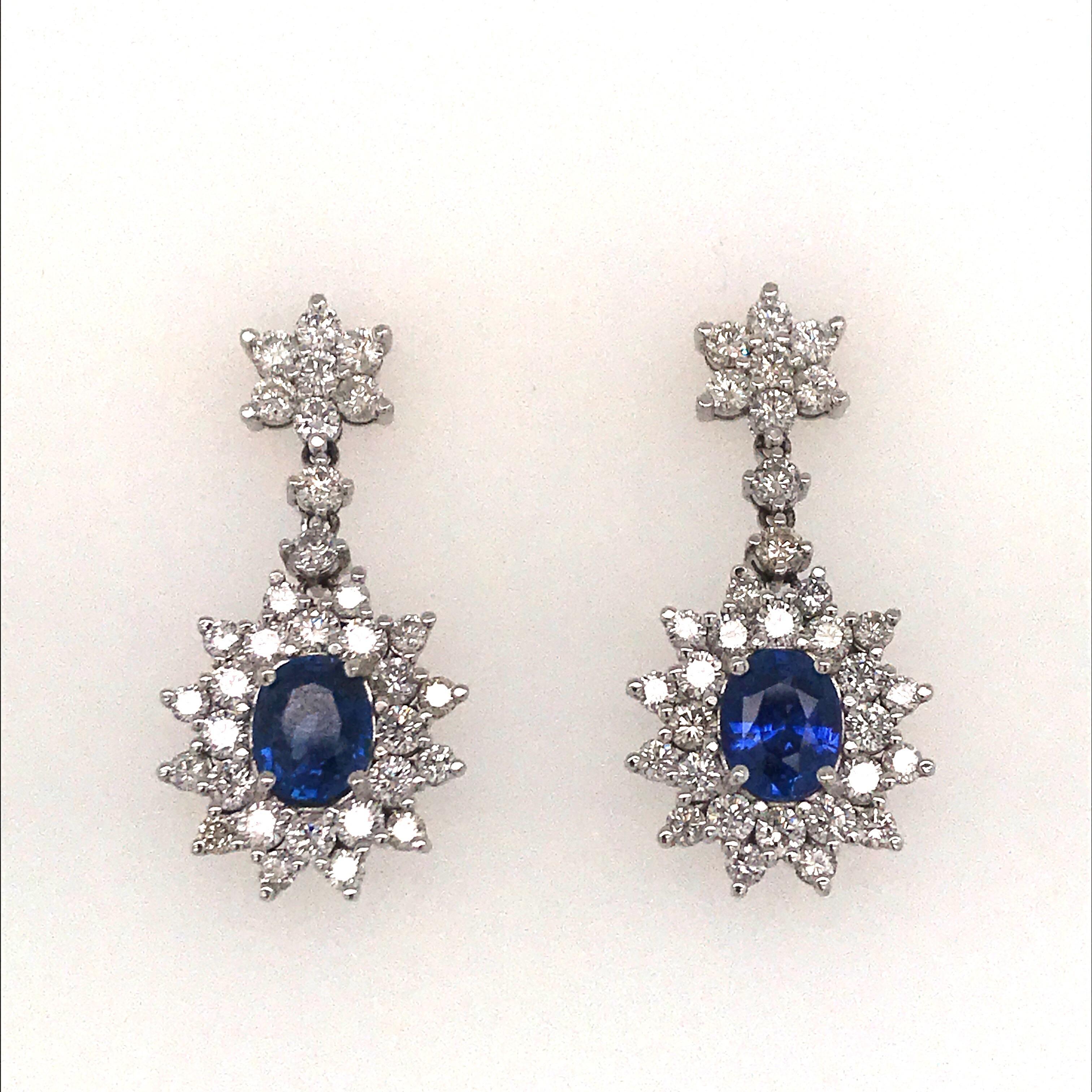 Sapphire Diamond Cluster Drop Earrings 7.05 Carat 18 Karat In New Condition In New York, NY