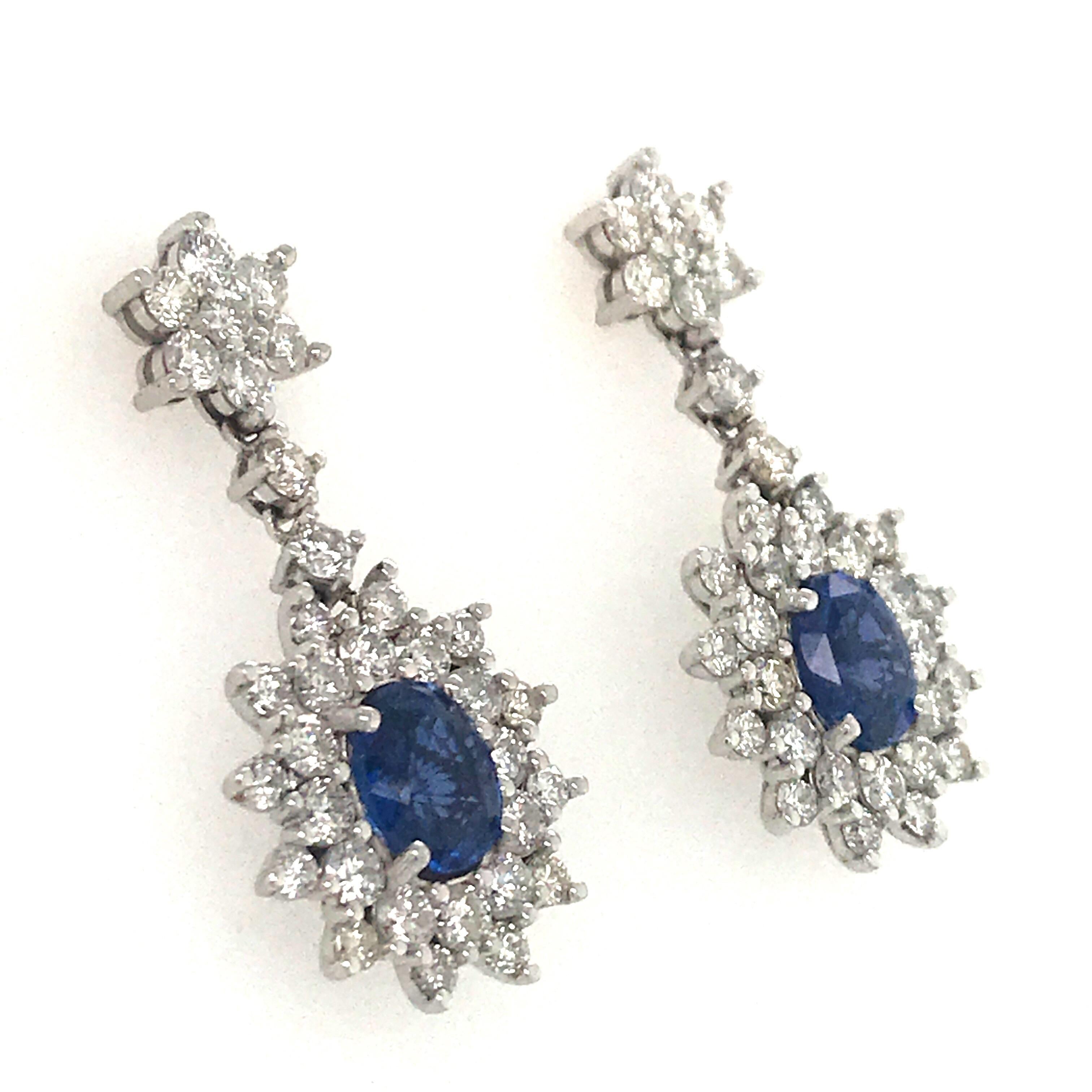 Women's Sapphire Diamond Cluster Drop Earrings 7.05 Carat 18 Karat