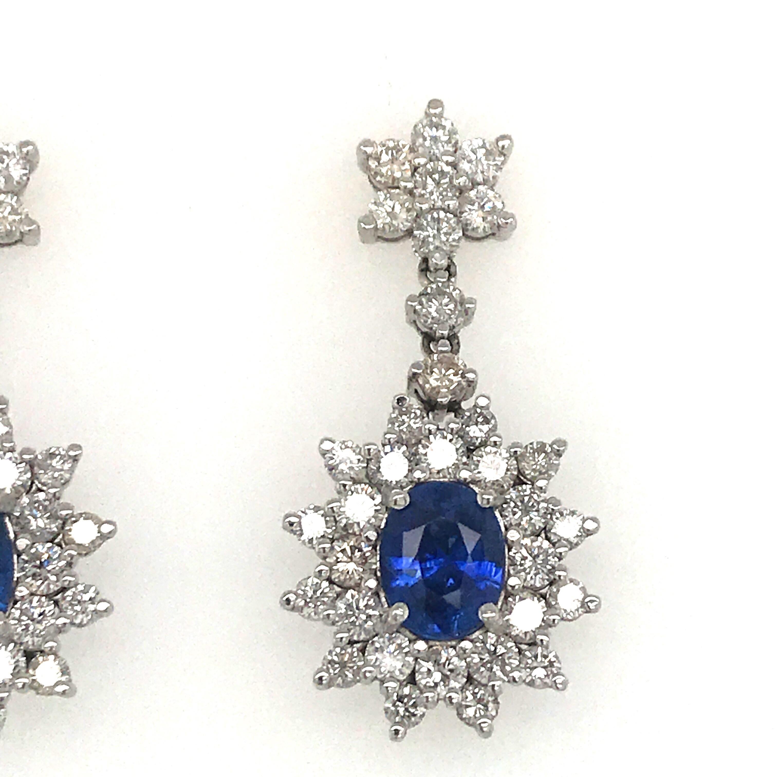 Sapphire Diamond Cluster Drop Earrings 7.05 Carat 18 Karat 1