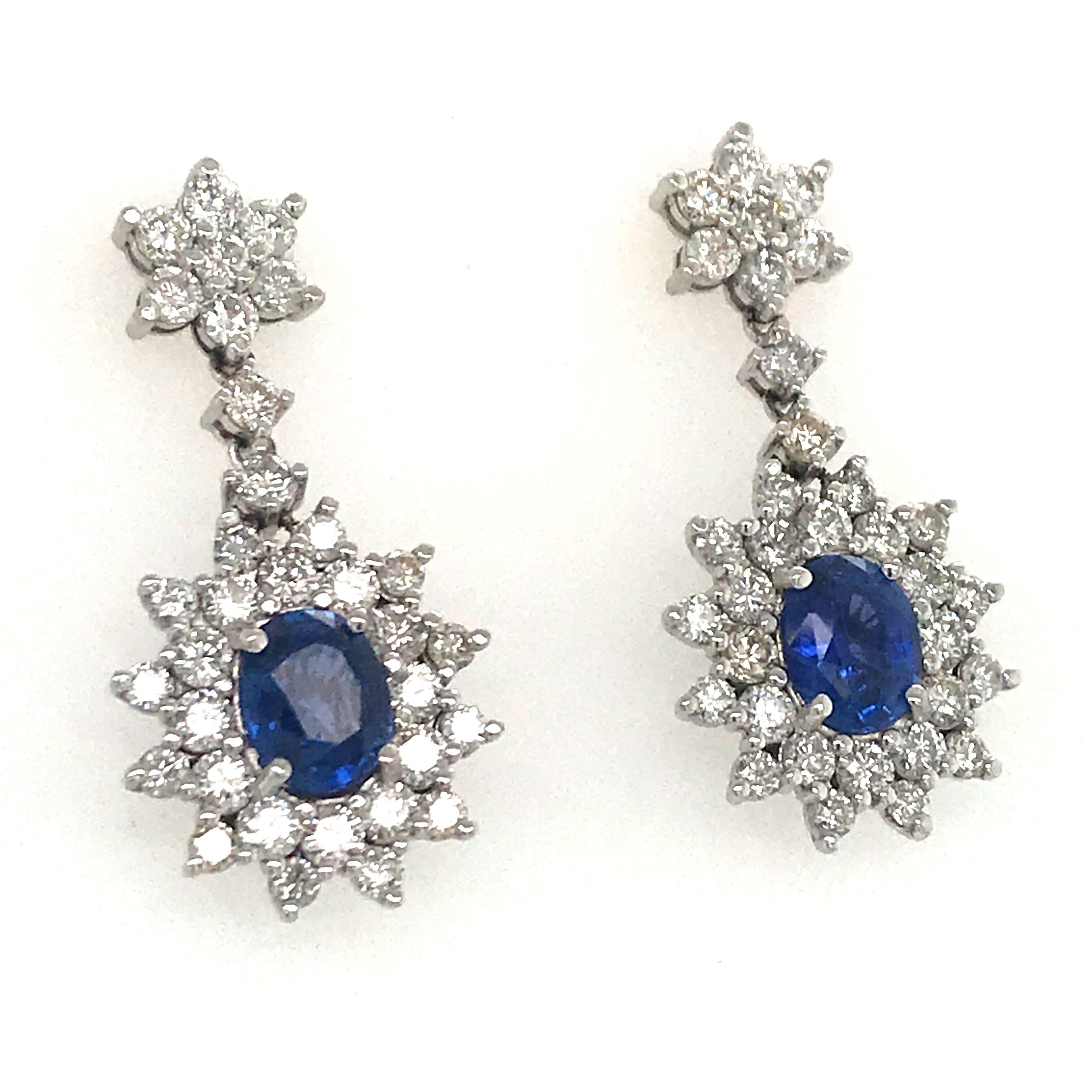 Sapphire Diamond Cluster Drop Earrings 7.05 Carat 18 Karat 2