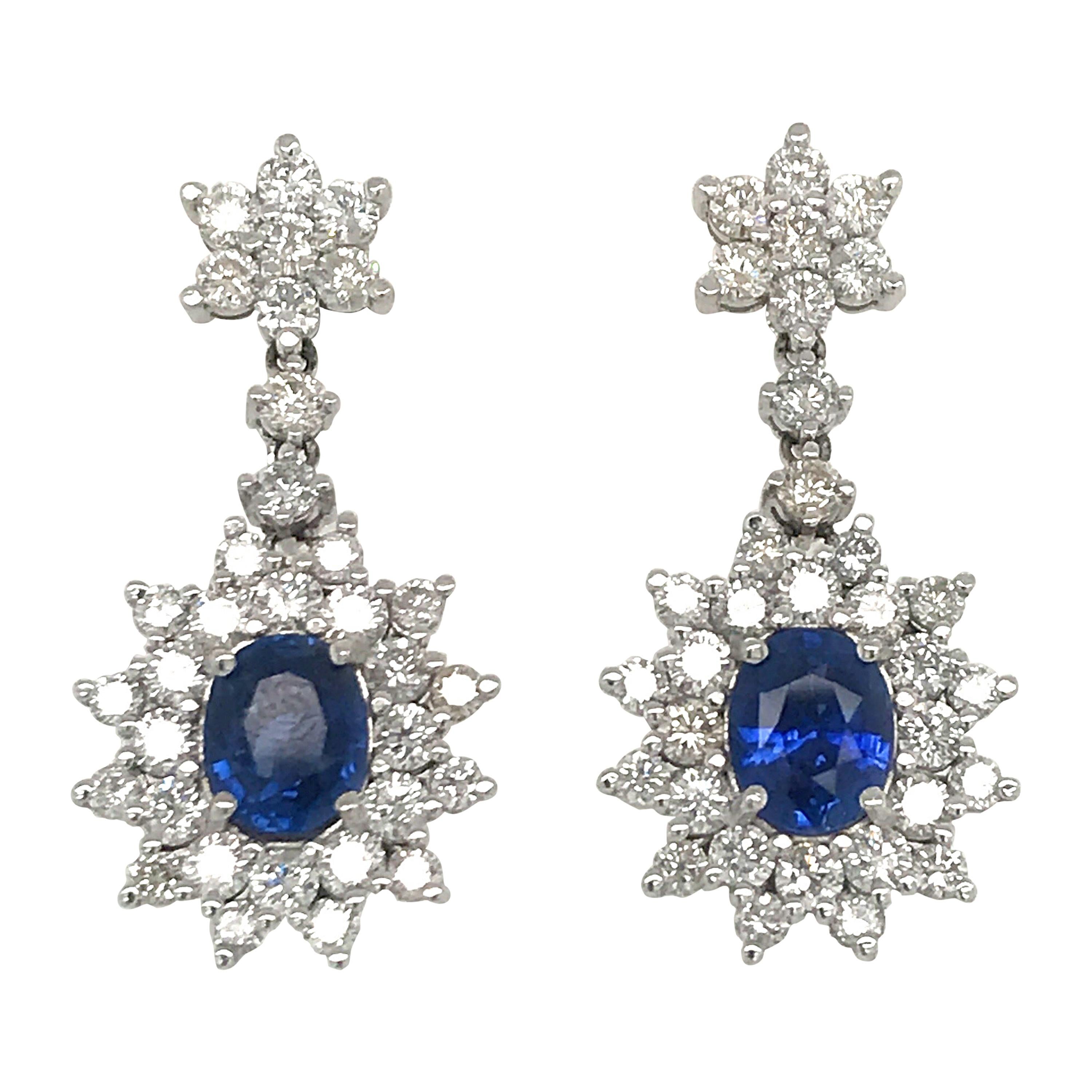 Sapphire Diamond Cluster Drop Earrings 7.05 Carat 18 Karat