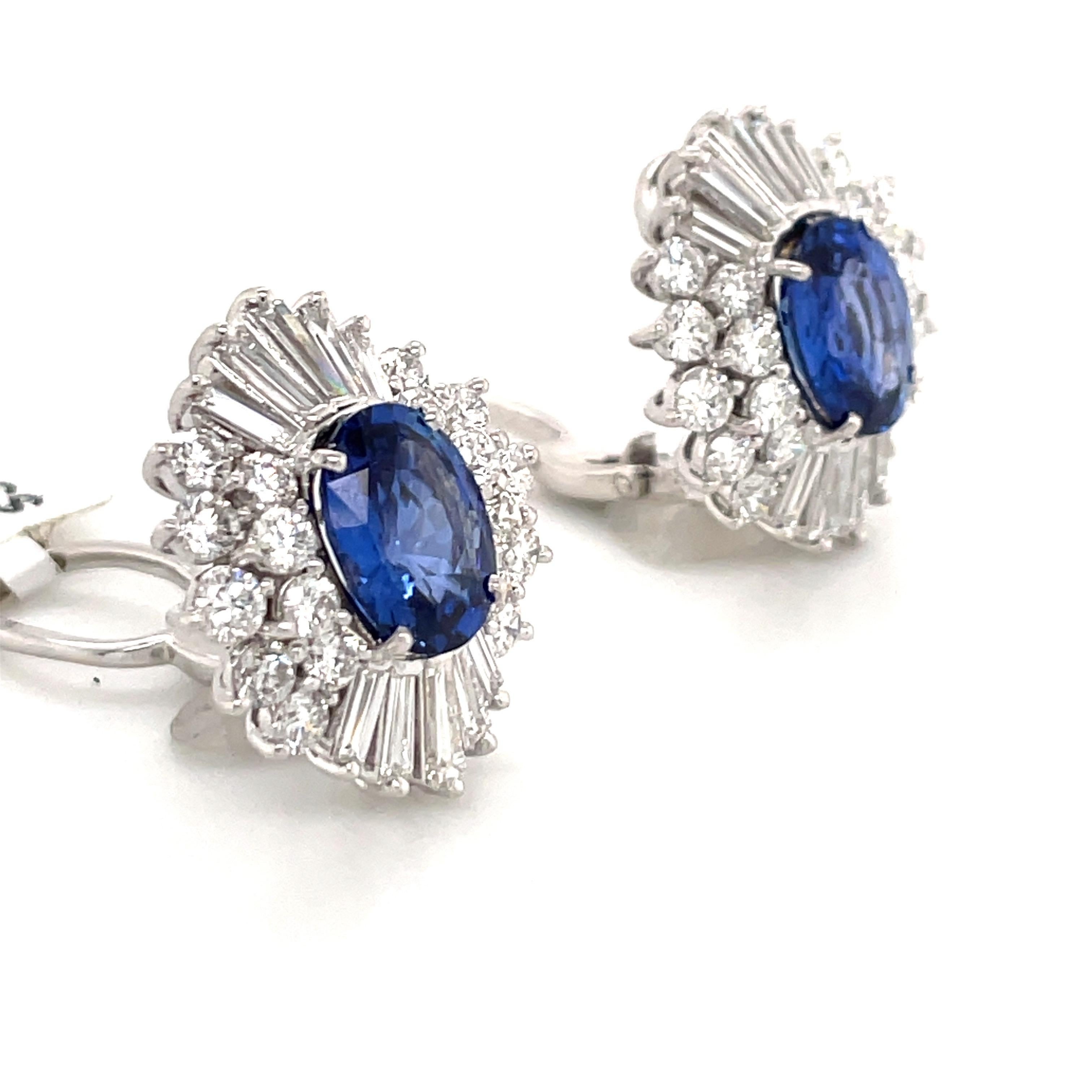 Oval Cut HARBOR D. Sapphire Diamond Cluster Earrings 12.66 Carat Platinum