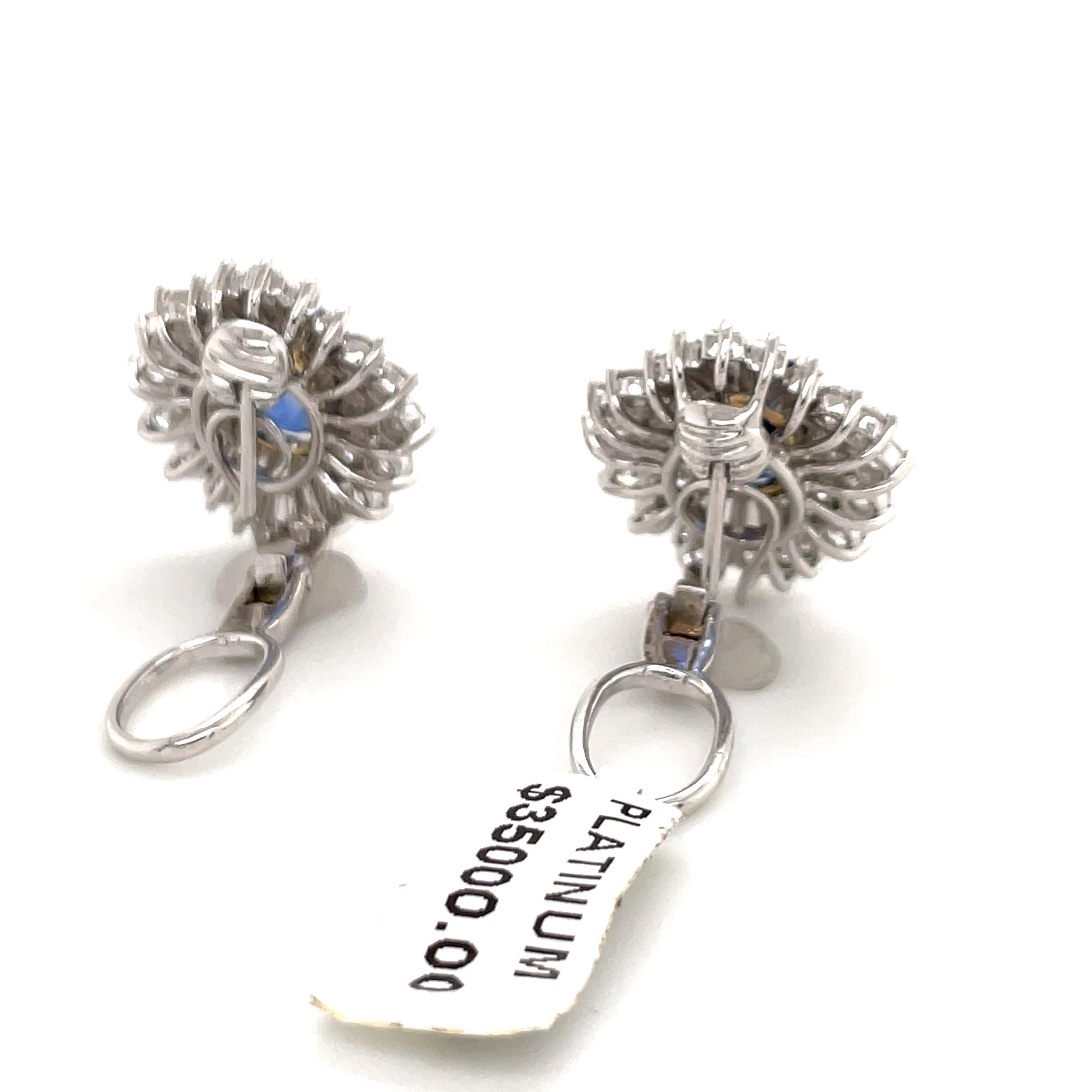 HARBOR D. Sapphire Diamond Cluster Earrings 12.66 Carat Platinum 2