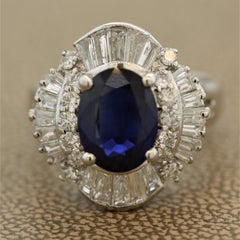 Sapphire Diamond Cluster Platinum Cocktail Ring