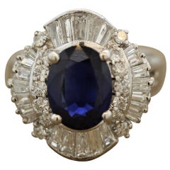 Sapphire Diamond Cluster Platinum Cocktail Ring