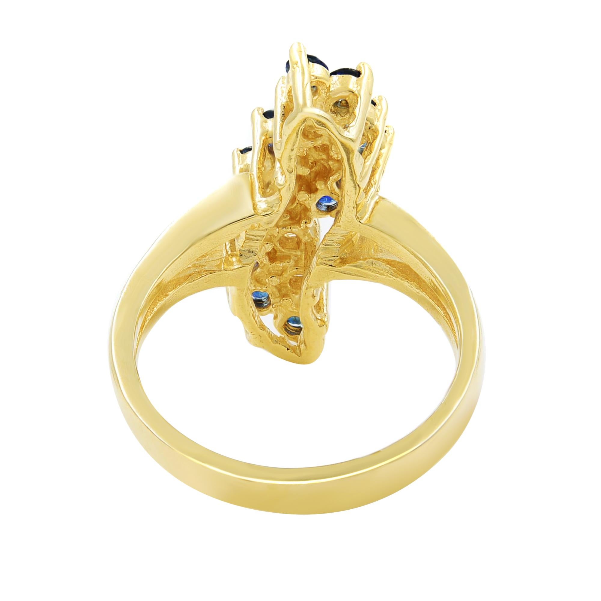Round Cut Sapphire Diamond Cluster Ring 0.50 Carat 14 Karat Yellow Gold For Sale