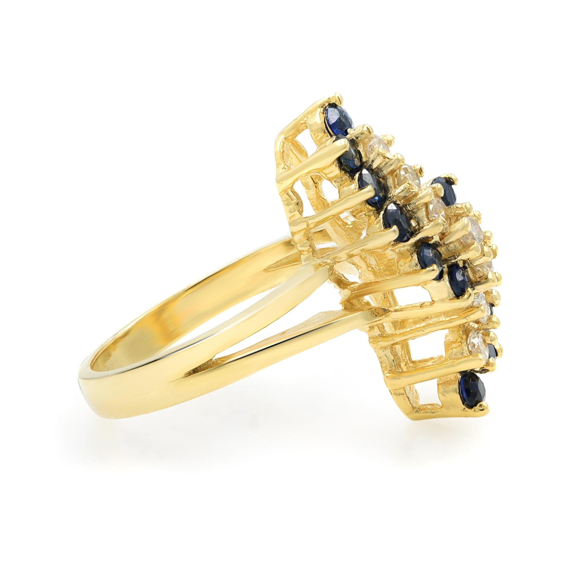 Sapphire Diamond Cluster Ring 0.50 Carat 14 Karat Yellow Gold In Excellent Condition For Sale In New York, NY