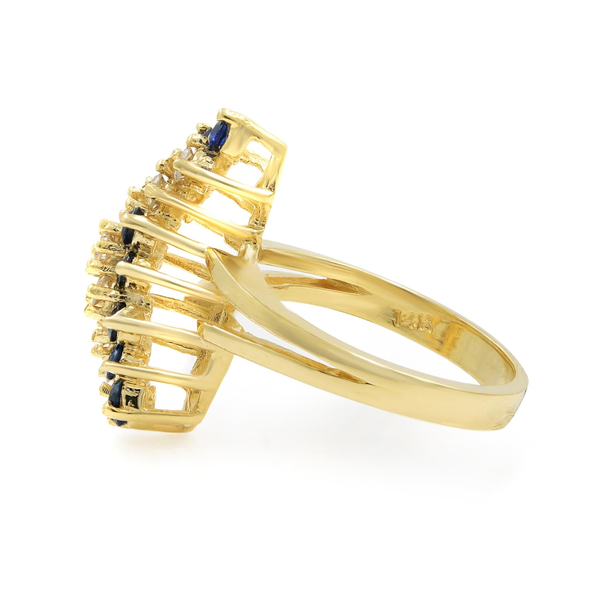 Women's Sapphire Diamond Cluster Ring 0.50 Carat 14 Karat Yellow Gold For Sale