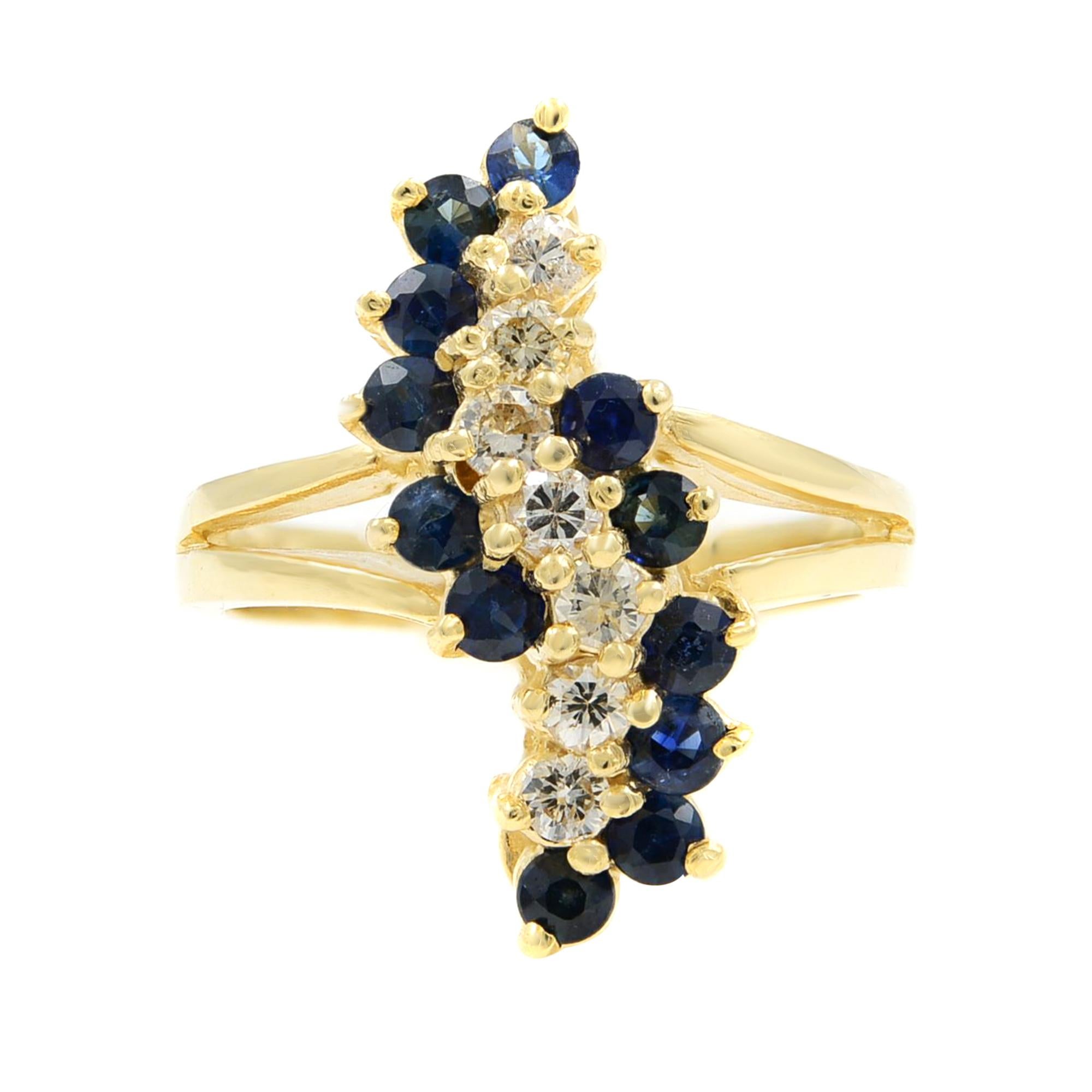 Sapphire Diamond Cluster Ring 0.50 Carat 14 Karat Yellow Gold