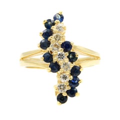 Vintage Sapphire Diamond Cluster Ring 0.50 Carat 14 Karat Yellow Gold