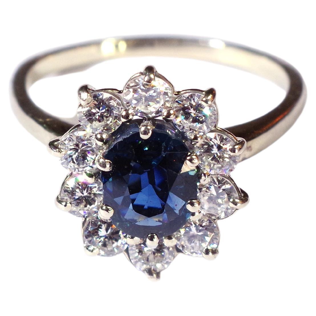 Sapphire Diamond Cluster Ring in Gold 18k, Wedding Sapphire Ring For Sale
