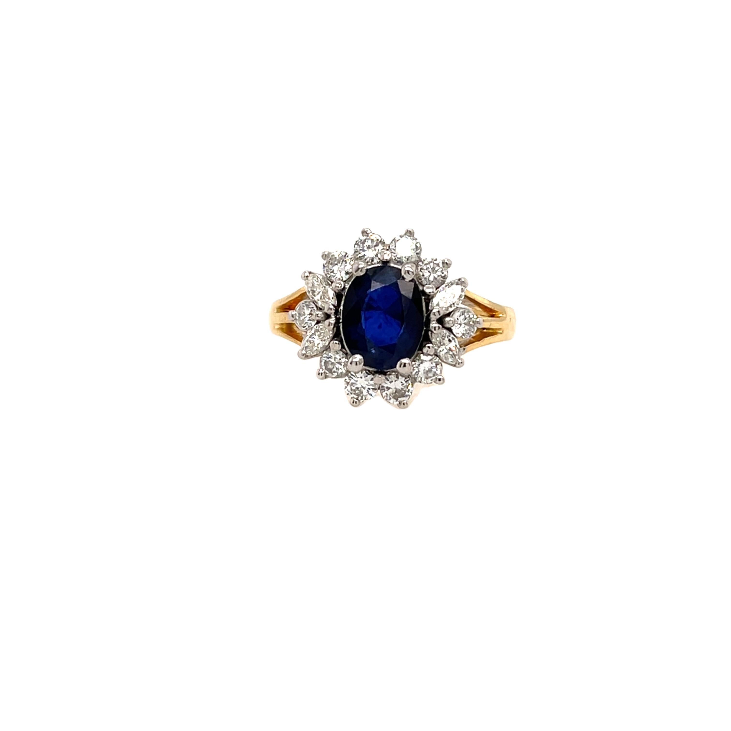 Bague à saphir et diamant en or jaune et blanc 18ct Unisexe en vente