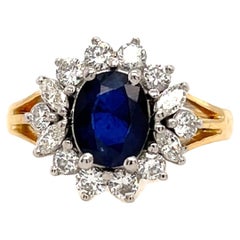 Sapphire & Diamond Cluster Ring Set in 18ct Yellow & White Gold