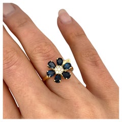Saphir & Diamant Cluster Ring Set mit 14ct Gelbgold