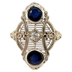 Sapphire Diamond Cocktail Ring 1.41ct Vintage Art Deco Flowers 14k Original 1920