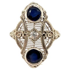 Sapphire Diamond Cocktail Ring 1.41ct Antique Art Deco Flowers 14k Original 1920