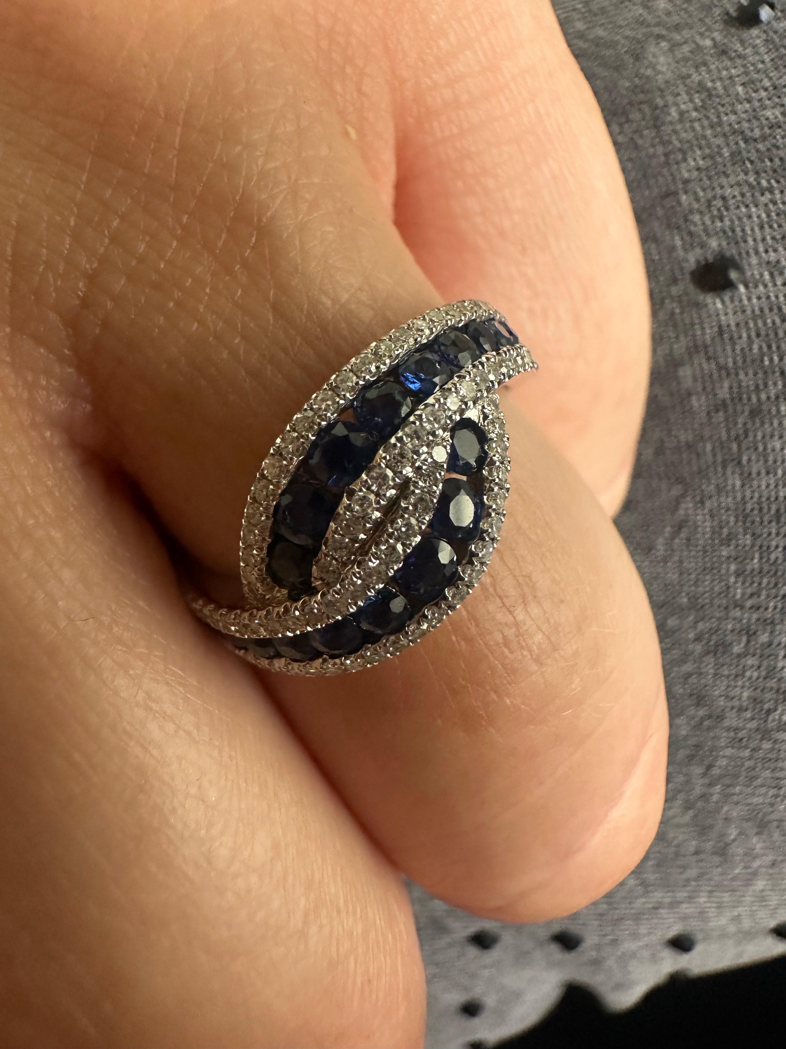 Sapphire Diamond cocktail ring 14Kt gold For Sale 5