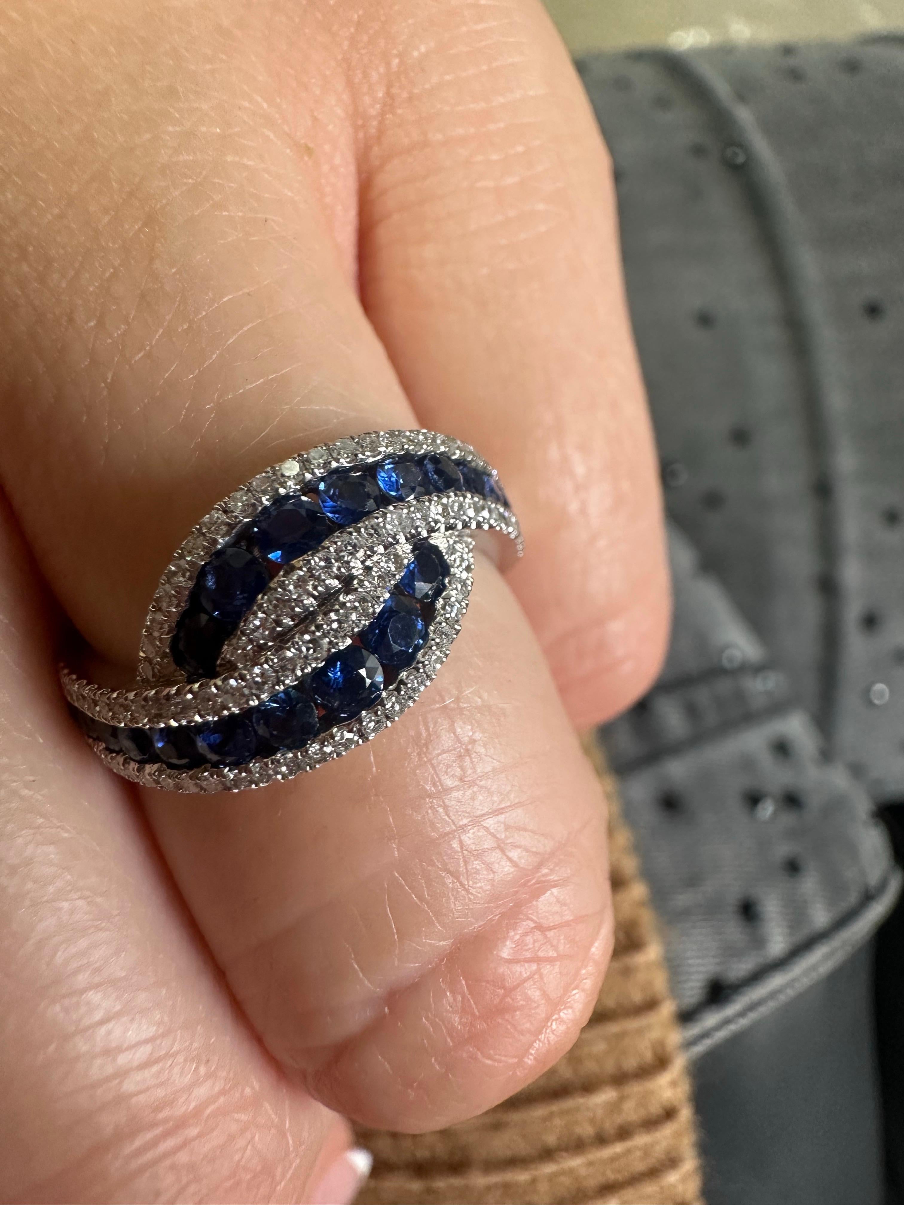 Sapphire Diamond cocktail ring 14Kt gold In New Condition For Sale In Jupiter, FL