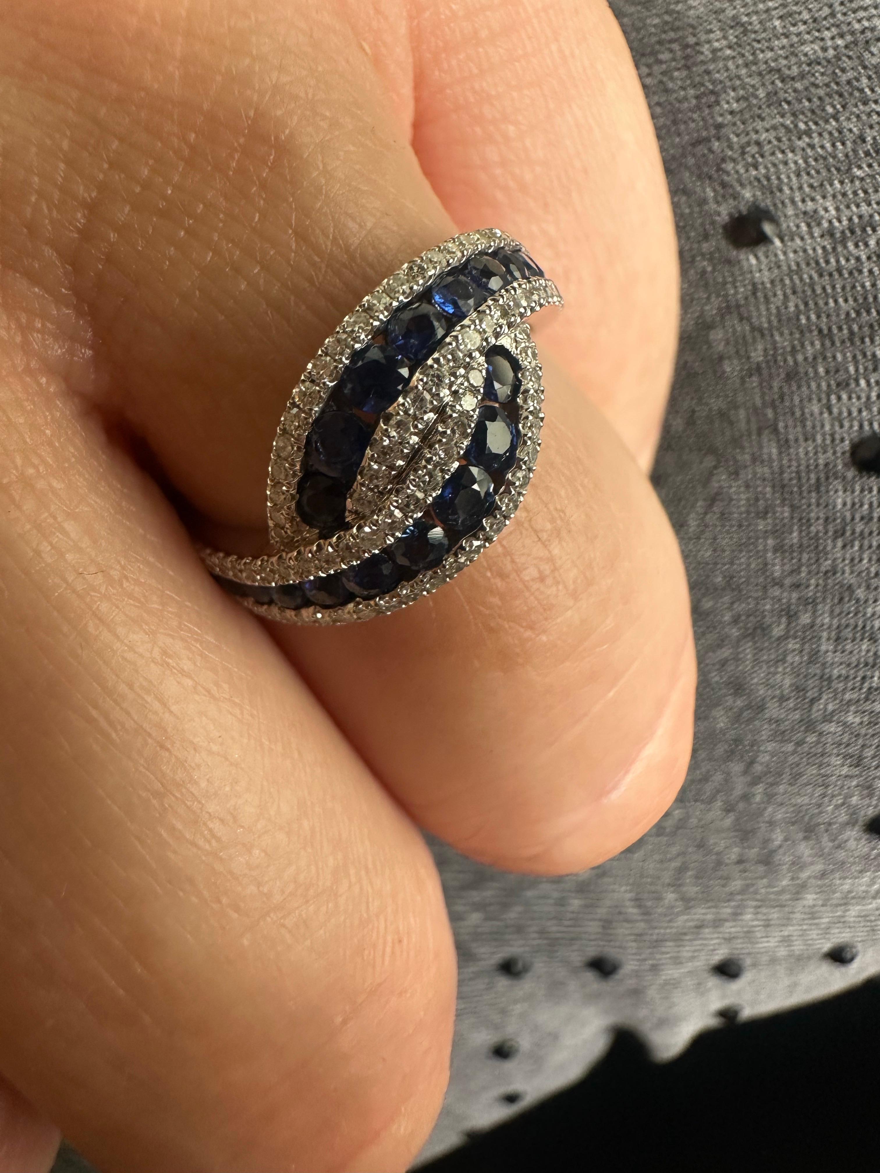 Sapphire Diamond cocktail ring 14Kt gold For Sale 3