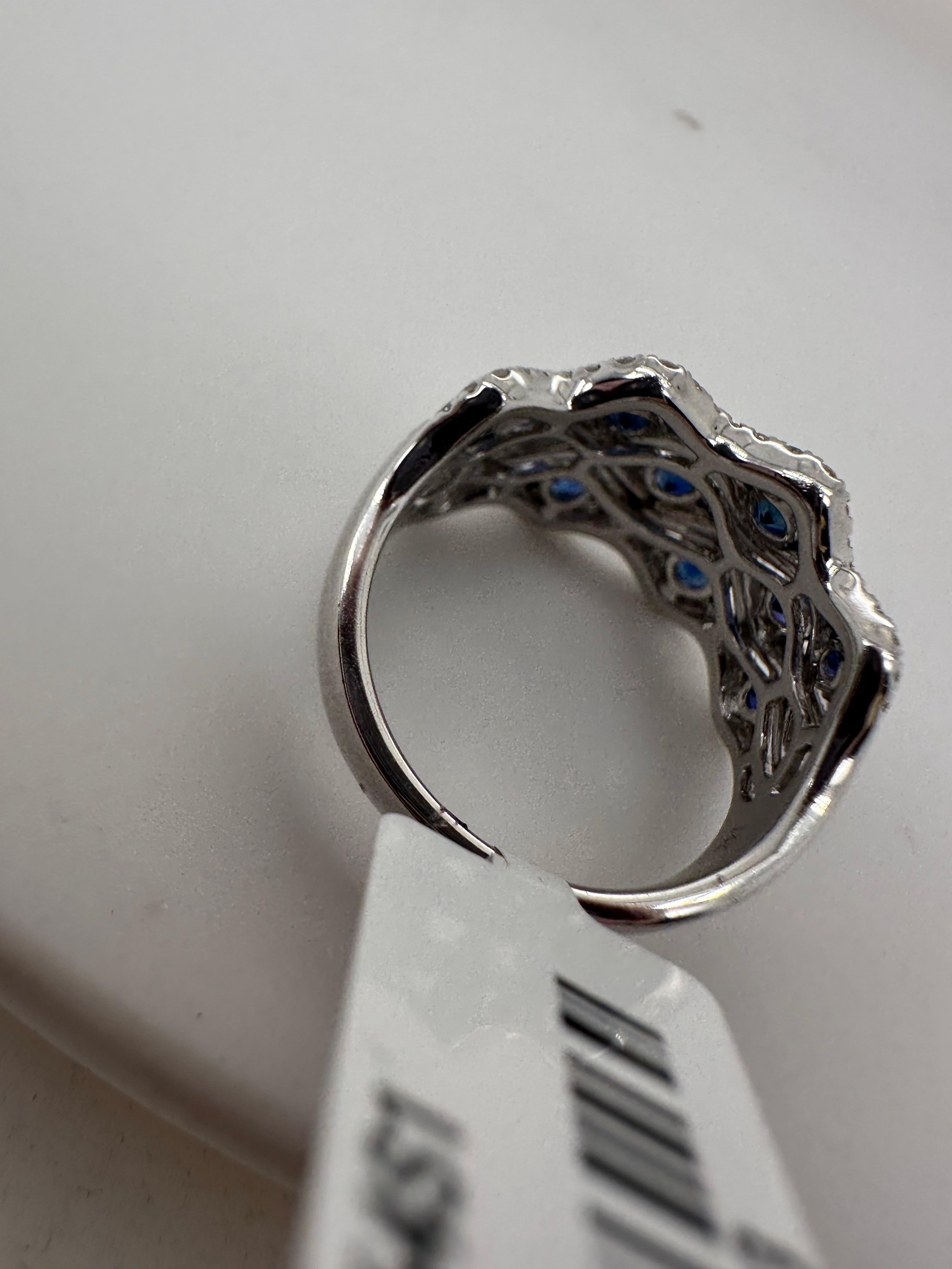 Saphir Diamant bague de cocktail Or blanc 18KT Bague vagues de l'océan Unisexe en vente