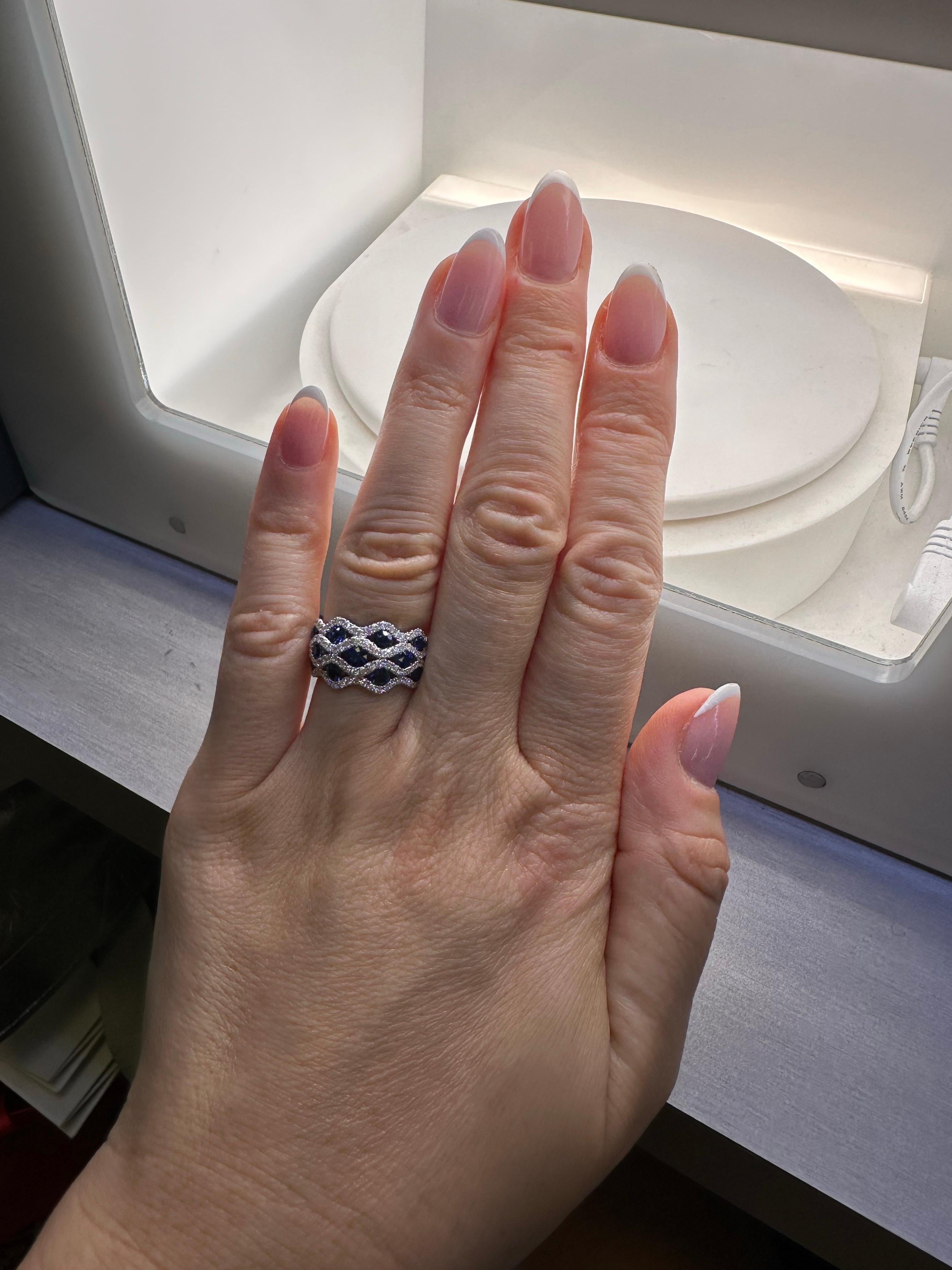 Saphir Diamant bague de cocktail Or blanc 18KT Bague vagues de l'océan en vente 1