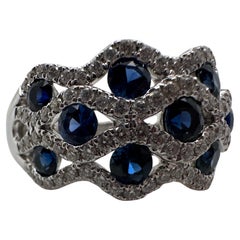 Anillo de cóctel Zafiro Diamante Oro blanco 18KT Anillo Olas del océano