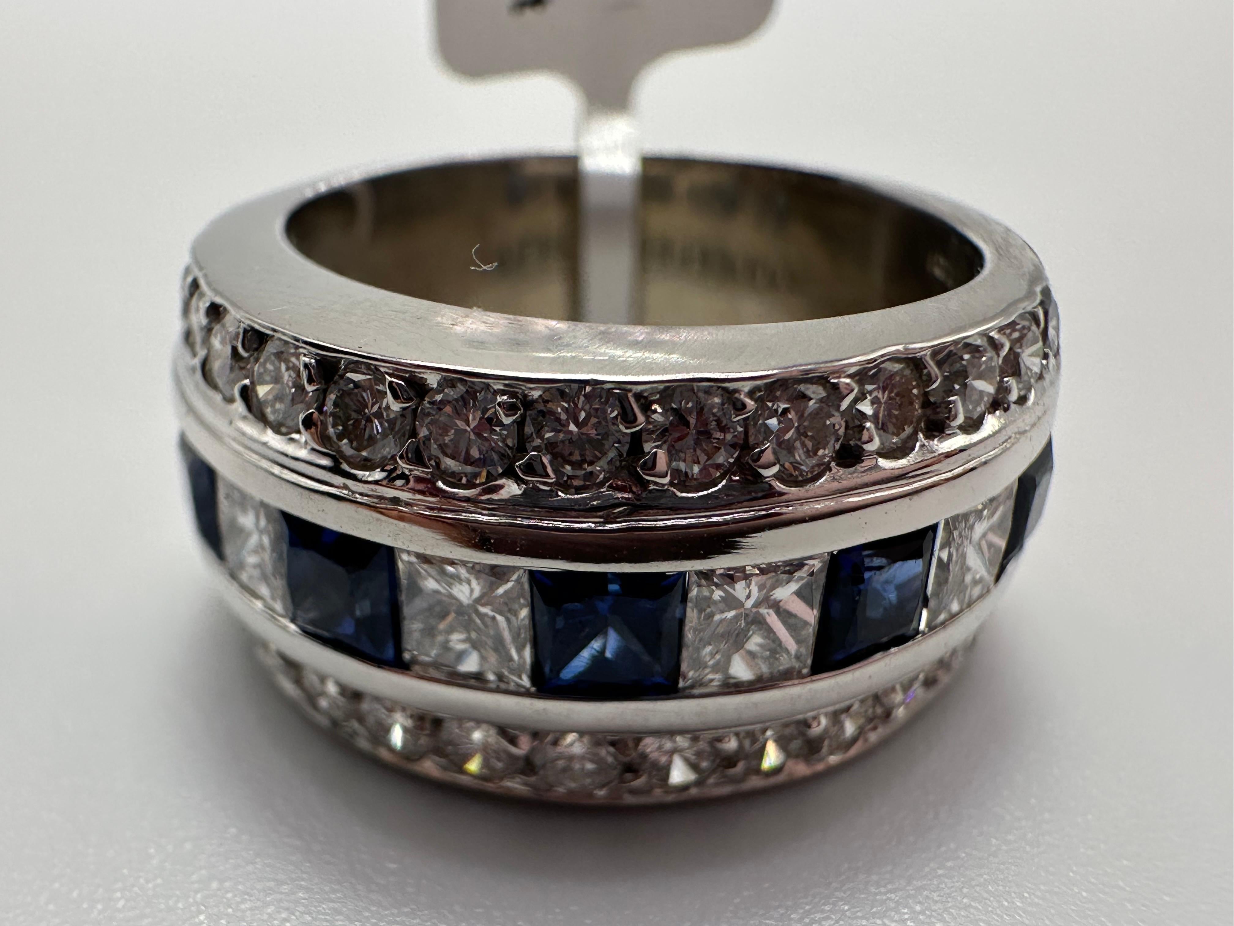 Stunning diamond sapphire cocktail ring in 18KT white gold made with natural bright blue sapphires and VS diamonds. The ring is 12 grams , size 6, can be re-sized free of charge.
Specs:
Sapphires: 0.45ct/Blue/Slightly Included
Diamonds:0.60ct/G
